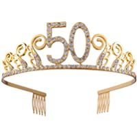 Frcolor - Tiara de 50 cumpleaños con peine para el pelo- diseño de corona y cristales de estrás (oro)